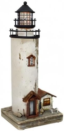 Linfevisi Wood Lighthouse Decor Rustic LED Light House Decor Wooden Decorative Nautical Lighthouse Statue Coastal Beach Themed Lighthouse Handcrafted Tabletop Decoration Home Bathroom (12")-Ruum Studio Home