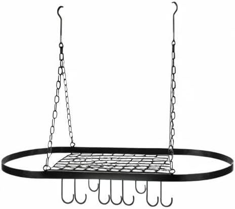 Sorbus® Pot and Pan Rack for Ceiling with Hooks — Decorative Oval Mounted Storage Rack — Multi-Purpose Organizer for Home, Restaurant, Kitchen Cookware, Utensils, Books, Household (Hanging Black)-Ruum Studio Home