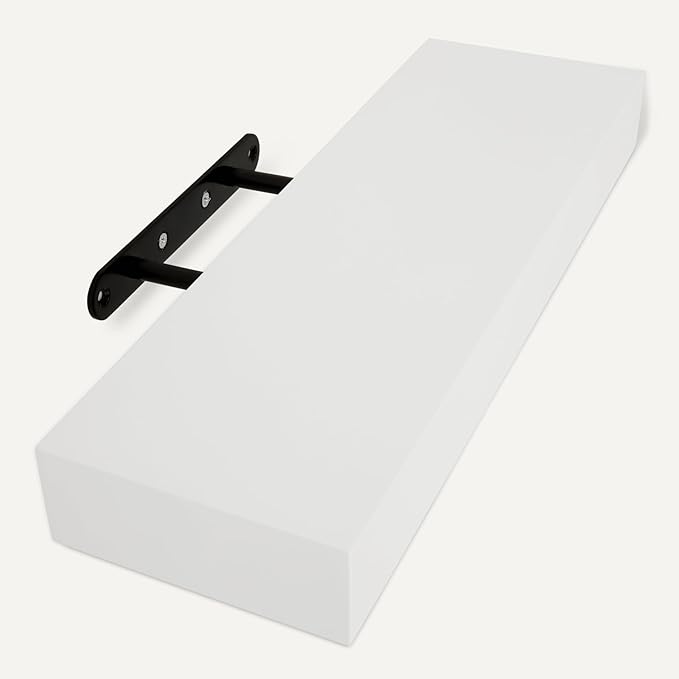 Amazon Basics Wood Floating Wall Shelves, Pack of 3, White, 15.8" x 5" x 1.8"-Ruum Studio Home