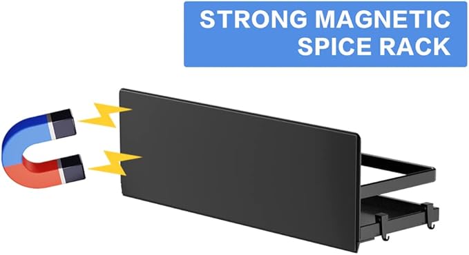 Magnetic Spice Rack Refrigerator Magnetic Shelf Fridge Organizer Space Saver Container for Kitchen/Apartment, Drill free, Black 4 Packs-Ruum Studio Home