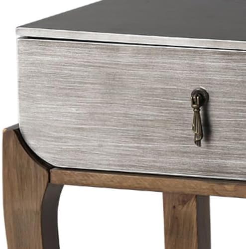 COSIEST Rustic Nightstand, 2-Tier Farmhouse Bedside Table, Wood Accent End Table with Storage Drawer and Open Display Shelf for Bedroom Nursery Living Room (Black & Silver)-Ruum Studio Home