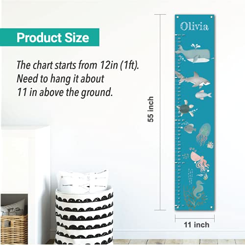 Personalized Canvas Growth Chart for Kids, Height Chart for Kids, Growth Chart Banner with Name (Sea Animal)-Ruum Studio Home