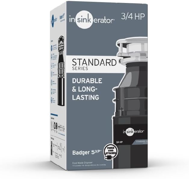 InSinkErator Badger 5XP Garbage Disposal with Power Cord, Standard Series 3/4 HP Continuous Feed Food Waste Disposer, Badger 5XP W/C-Ruum Studio Home
