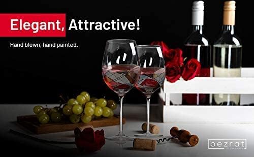 Bezrat Wine Glasses Hand Painted - Set of 2 - Women Wine Gift - Wine Lover Glass - Beautiful Glassware Gifts Ideas for Women Inspired by 'Duomo di Milano' Mothers Day - 12 oz (Red)-Ruum Studio Home