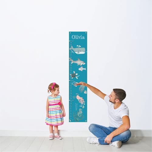 Personalized Canvas Growth Chart for Kids, Height Chart for Kids, Growth Chart Banner with Name (Sea Animal)-Ruum Studio Home