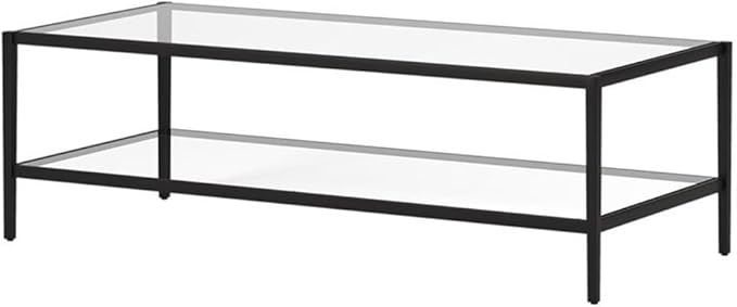 Henn&Hart 54" Wide Rectangular Coffee Table with Glass Shelf in Blackened Bronze, Modern coffee tables for living room, studio apartment essentials-Ruum Studio Home