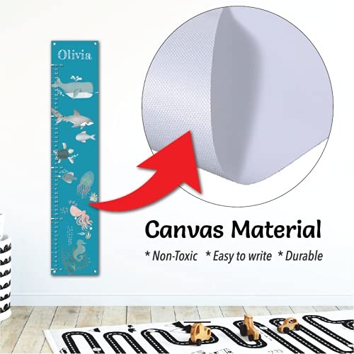 Personalized Canvas Growth Chart for Kids, Height Chart for Kids, Growth Chart Banner with Name (Sea Animal)-Ruum Studio Home
