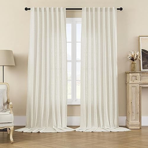 Joydeco Curtains, 108 Inches Long, 2 Panels Set, Farmhouse Drapes for Living Room, Semi-Blackout, Linen-Polyester, Ivory on Linen, Rod Pocket-Ruum Studio Home
