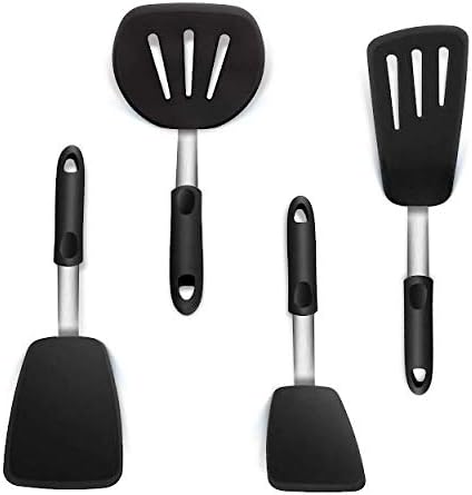Set of 4 Silicone Spatula Utensils by Boxiki Kitchen. Professional Silicone and Stainless Steel Kitchen Spatula for Cooking, Pancakes, Eggs and Fish.-Ruum Studio Home