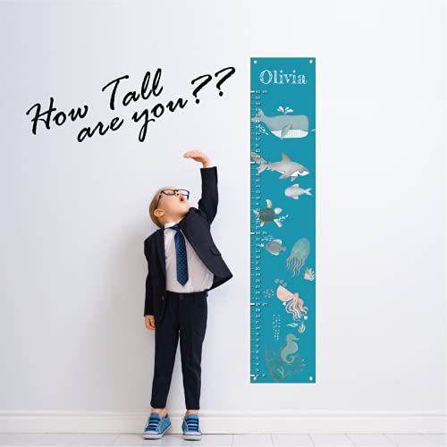 Personalized Canvas Growth Chart for Kids, Height Chart for Kids, Growth Chart Banner with Name (Sea Animal)-Ruum Studio Home
