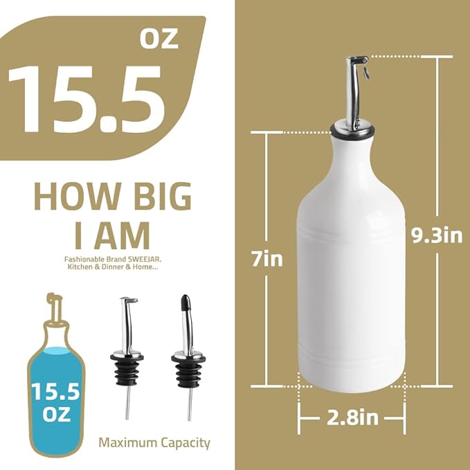Sweejar Ceramic Olive Oil Dispenser Bottle, Opaque Oil Cruet Protects Oil to Reduce Oxidation, Suitable for Storage Oil, Vinegar, Coffee Syrups & Other Liquids, Pack of 1, 15.5 Fl Oz (Red)-Ruum Studio Home