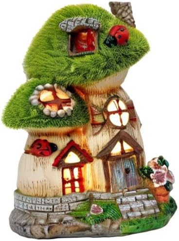 TERESA'S COLLECTIONS Mushroom Garden Statues with Outdoor Solar Light for Garden Decor, Green Flocked Decorations Resin Fairy House Accessories, Outdoor Decor Yard Gifts for Mom Women-Ruum Studio Home