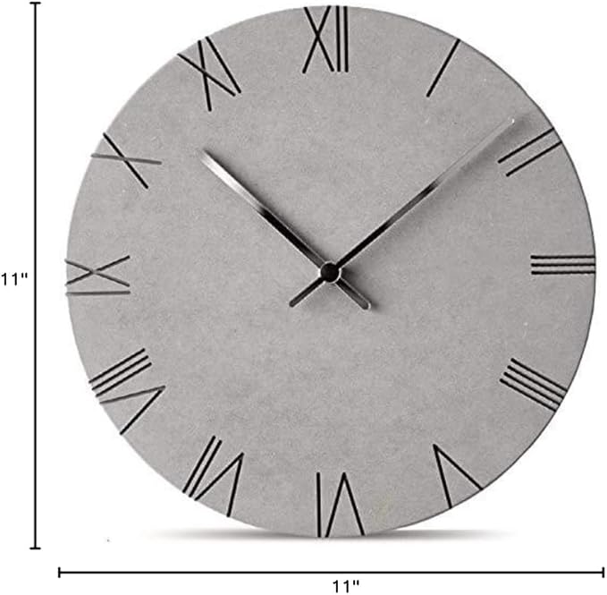 Stephanie Imports Modern Minimalist Concrete Hiding Gray Silent Wall Clock (Roman Numerals)-Ruum Studio Home