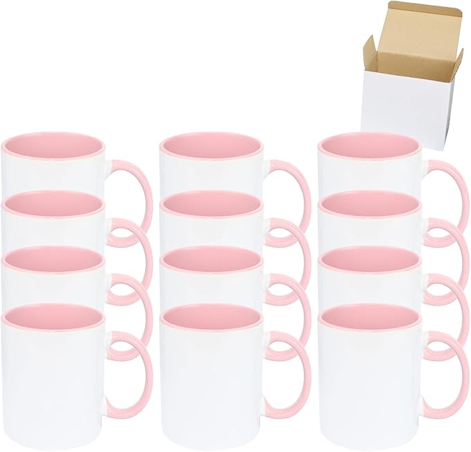 11oz White Ceramic Sublimation Coffee Mug in White Gift Box, Pink, Case of 12-Ruum Studio Home