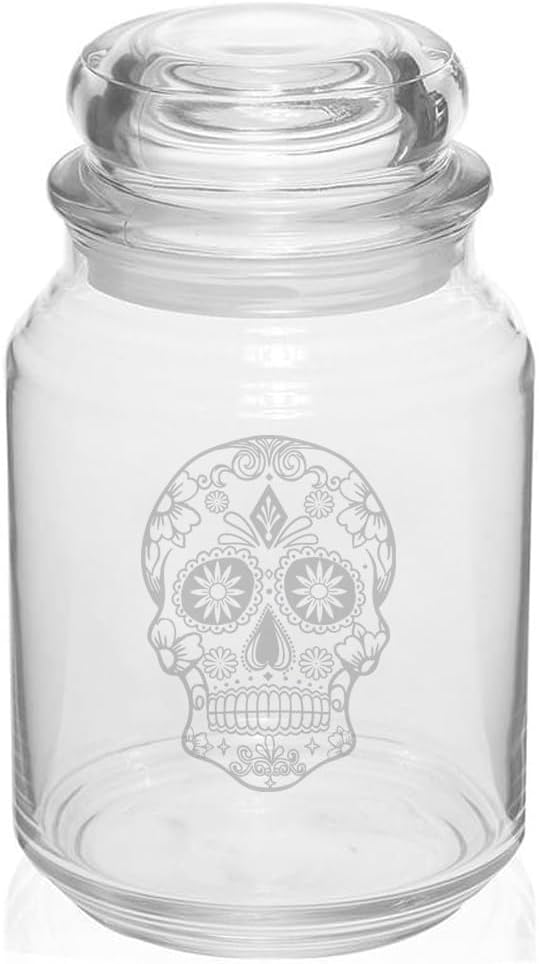 MIP Glass 26 oz Candy Skull Jar, 4" Diameter x 6.75" Tall, Air Tight, Dishwasher & Microwave Safe, Novelty Food Jar-Ruum Studio Home