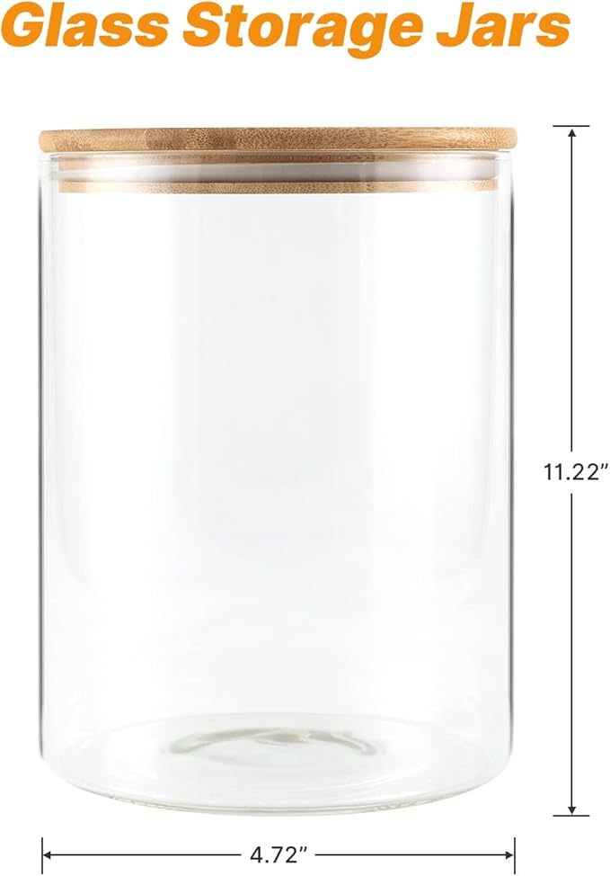 YUNCANG Glass Storage Jars,2 PACK -108oz/3200ml Clear Glass Food Storage Containers with Airtight Bamboo Lid Stackable Kitchen Canisters for Candy,Cookie,Rice,Sugar,Flour,Pasta,Nuts and Spice Jars-Ruum Studio Home