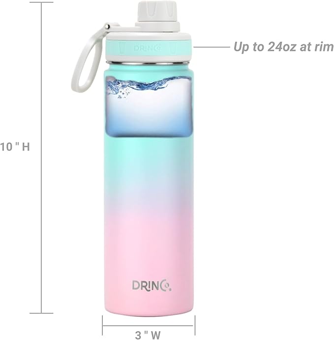 DRINCO Stainless Steel Water Bottle Spout Lid Vacuum Insulated Double Wall Water Bottle Wide Mouth (40oz 32oz 22oz 18oz 14oz) Leak Proof Keeps Cold or Hot (22 oz, 22oz Macaron)-Ruum Studio Home