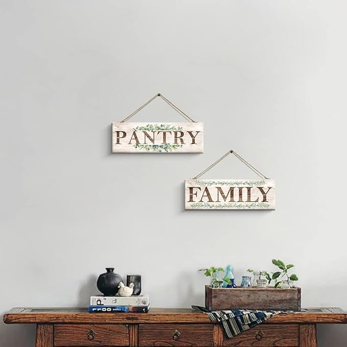 Pantry Sign Wall Decor, Pantry Wall Art with Plant Print, Rustic Farmhouse Wall Hanging Plaque Home Kitchen Decorative Pantry, 4.7 x 13.7 inches-Ruum Studio Home