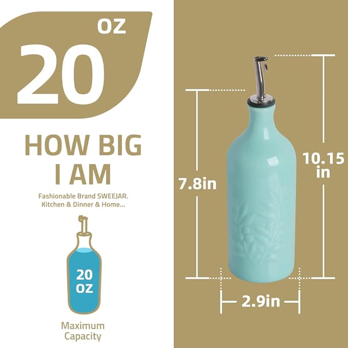 Sweejar Ceramic Olive Oil Dispenser Bottle 20 Oz Relief Opaque Oil Cruet Protects To Reduce Oxidation Suitable for Storage Vinegar, Soy Sauce, Coffee Syrup, Liquids, Set of 1 (Beige Gold Spout)-Ruum Studio Home