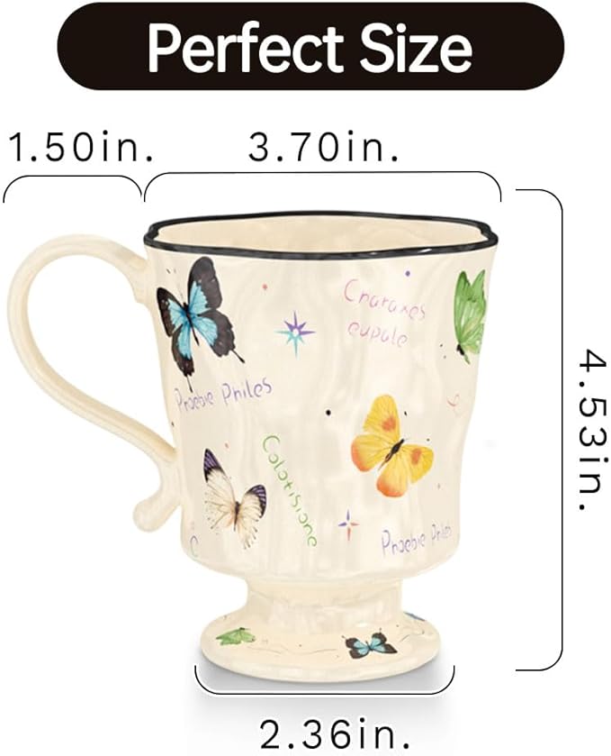 360ml -12.17oz Painted Butterfly Ceramic Mug - Cute Coffee Cup for Latte, Espresso - Gift for Women, Dishwasher Safe-Ruum Studio Home
