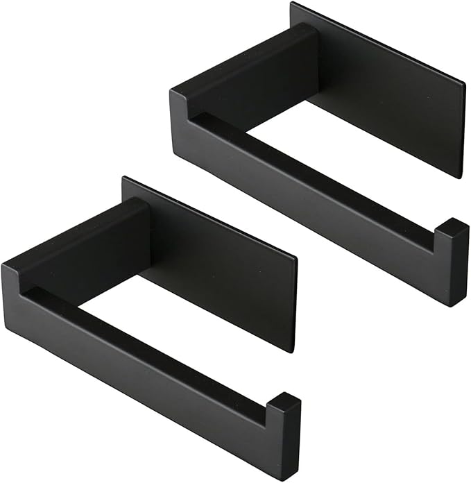 Toilet Paper Holder, Self Adhesive Tissue Holder Stainless Steel Rustproof Paper Roll Holder, No Drilling Easy to Install, Toilet Paper Rack Suitable for Office, Bathroom (2, Matte Black)-Ruum Studio Home