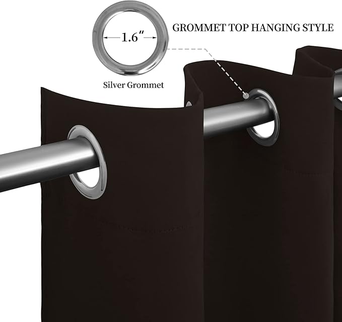 Easy-Going Blackout Curtains for Bedroom, Solid Thermal Insulated Grommet and Noise Reduction Window Drapes, Room Darkening Curtains for Living Room, 2 Panels (52x96 in,Dark Brown)-Ruum Studio Home