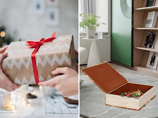 Decorative Fake Book Box for Shelf Decor, Coffee Table Storage & Home Decor - Vintage Faux Leather Embossed Secret Storage Box with Magnetic Closure (12" Large Size)-Ruum Studio Home