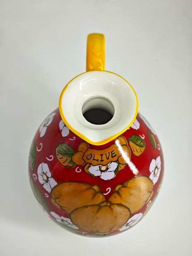 Hand-Painted Ceramic Olive Oil Dispenser Bottle – 40oz Decorative Stoneware Cruet with Stainless Steel Pour Spout – Elegant Kitchen Oil & Vinegar Container, Ideal for Coffee Syrups & More-Ruum Studio Home