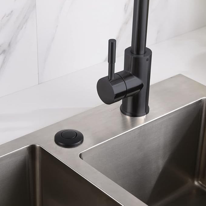 Garbage Disposal SinkTop Air Switch Kit with Long Button,Brass Made Cover,UL,Matte Black-Ruum Studio Home