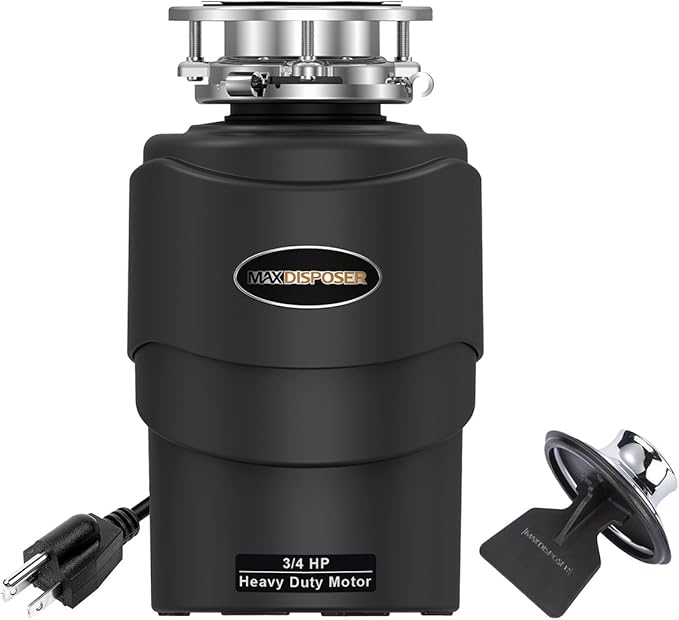 Garbage Disposal 3/4 HP Ultra Quiet powerful grinding Kitchen Food Waste Disposer with Power Cord Easy install, AC Motor Unit Continuous Feed Stainless Steel Grind 0.75 Horsepower (MAX-5)-Ruum Studio Home