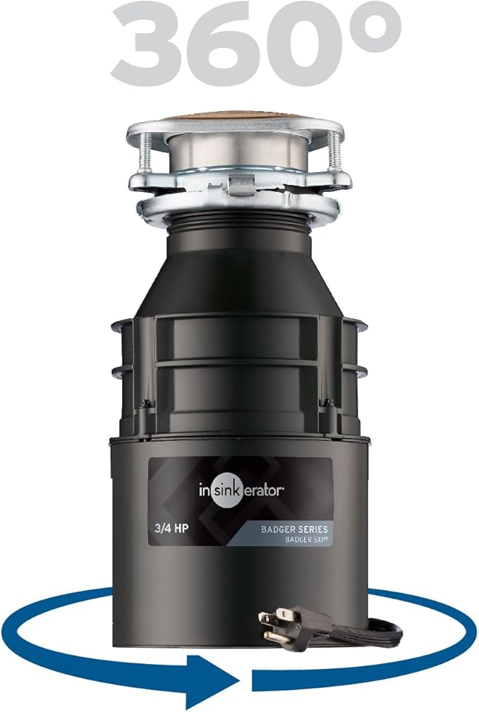InSinkErator Badger 5XP Garbage Disposal with Power Cord, Standard Series 3/4 HP Continuous Feed Food Waste Disposer, Badger 5XP W/C-Ruum Studio Home