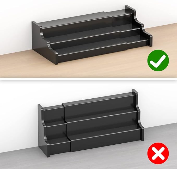 Spice Rack Organizer For Cabinet - 3 Tier Black Bamboo Wooden Expandable Display Shelf from 12.70 to 22.20 inch-Ruum Studio Home