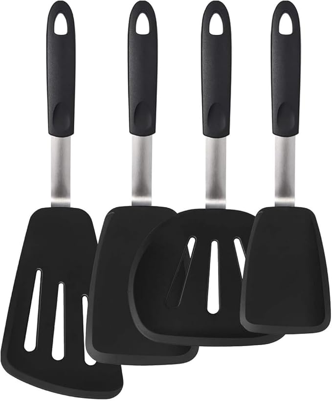 Set of 4 Silicone Spatula Utensils by Boxiki Kitchen. Professional Silicone and Stainless Steel Kitchen Spatula for Cooking, Pancakes, Eggs and Fish.-Ruum Studio Home