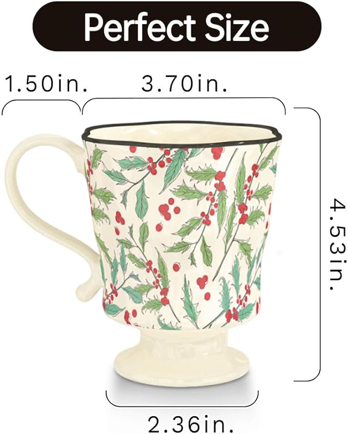 360ml -12.17oz Painted Cherry Fruit Ceramic Mug - Cute irish Coffee Glasses for Latte, Espresso - Gift for Women, Dishwasher Safe-Ruum Studio Home