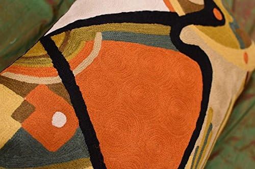 Lumbar Modern Pillow Cover - Kandinsky in Flow Burnt Orange Abstract Farmhouse Pillowcase Modern Chair Cushion Contemporary Outdoor Cushions Hand Embroidered Wool Size 14x20-Ruum Studio Home
