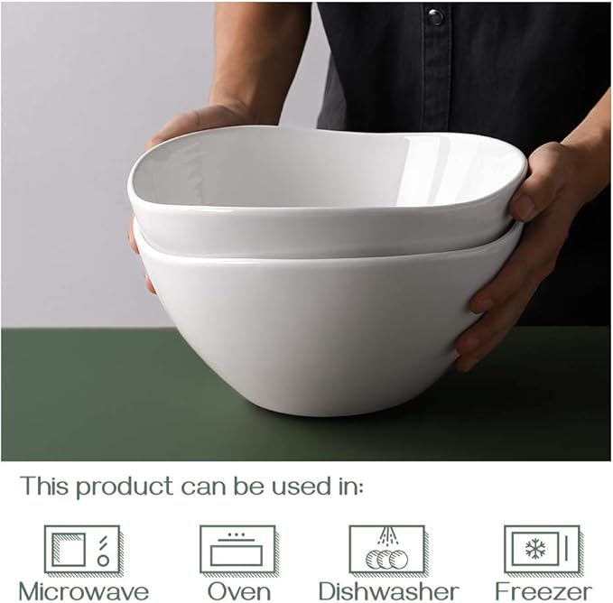 DOWAN Large Mixing Bowls, Ceramic Serving Bowls, 3.2 Quart Deep Salad Bowls, 105 Oz White Fruit Bowls for Modern Home, Set of 2-Ruum Studio Home
