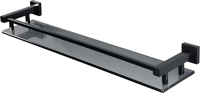 Alise Bathroom Shelf Wall Mounted, Matte Black Large Capacity Glass Shelf for Bathroom, 24 inch-Ruum Studio Home