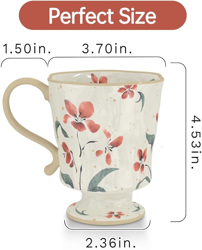 360ml -12.17oz Painted red Azalea Floral Ceramic Mug - Cute Coffee Cup for Latte,Espresso - Gift for Women, Dishwasher Safe-Ruum Studio Home