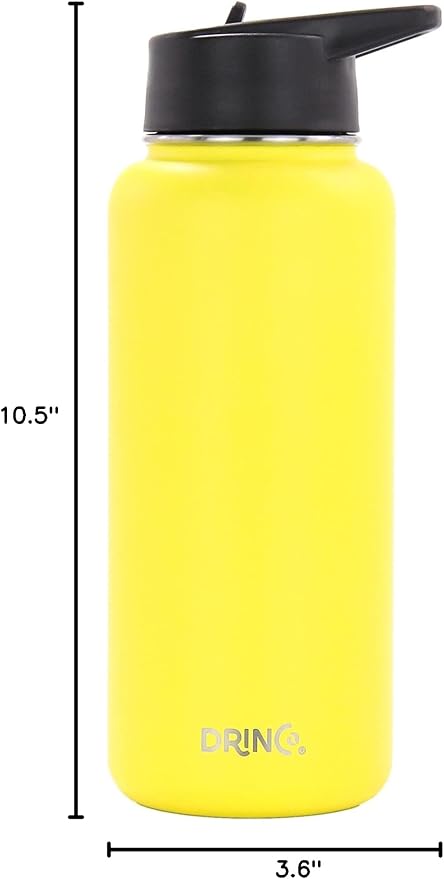 DRINCO Stainless Steel Water Bottle Spout Lid Vacuum Insulated Double Wall Water Bottle Wide Mouth (40oz 32oz 22oz 18oz 14oz) Leak Proof Keeps Cold or Hot (32 oz, 32oz Illuminating Yellow)-Ruum Studio Home