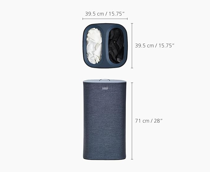 Joseph Joseph Tota 60 liter/15.8 gallon Laundry Hamper Separation Basket with lid, 2 Removable Washing Bags with Handles- Carbon Black-Ruum Studio Home