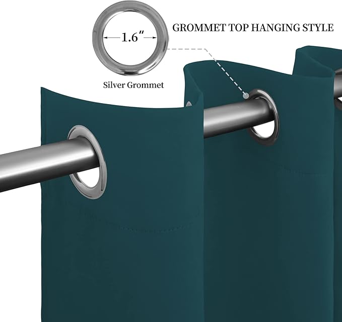 Easy-Going Blackout Curtains for Bedroom, Solid Thermal Insulated Grommet and Noise Reduction Window Drapes, Room Darkening Curtains for Living Room, 2 Panels (52x108 in,Peacock Blue)-Ruum Studio Home