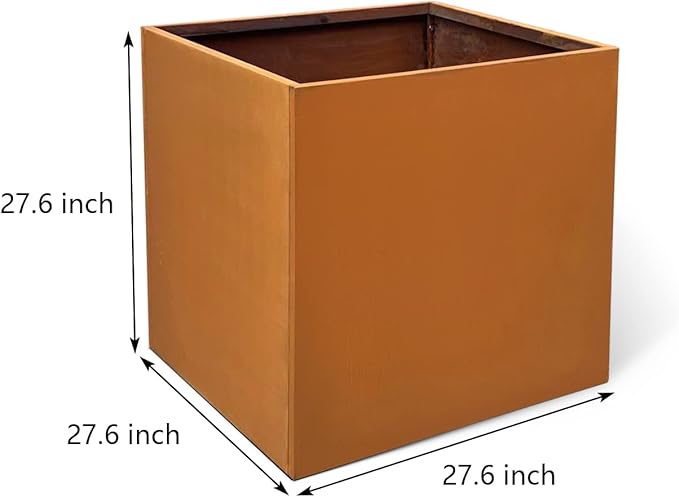Corten Steel Planter Metal Square Planter Tall Cube Rustic Steel Planters 27.6 Inch Durable Antique Detached for Outdoor Commercial Residential Garden Patio Deck and Backyard-Ruum Studio Home