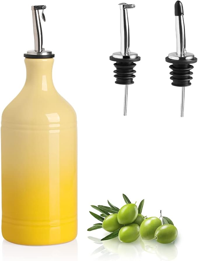Sweejar Ceramic Olive Oil Dispenser Bottle, Opaque Oil Cruet Protects Oil to Reduce Oxidation, Suitable for Oil, Vinegar, Coffee Syrups & Other Liquids, Pack of 1, 15.5 Fl Oz (Gradient Yellow)-Ruum Studio Home