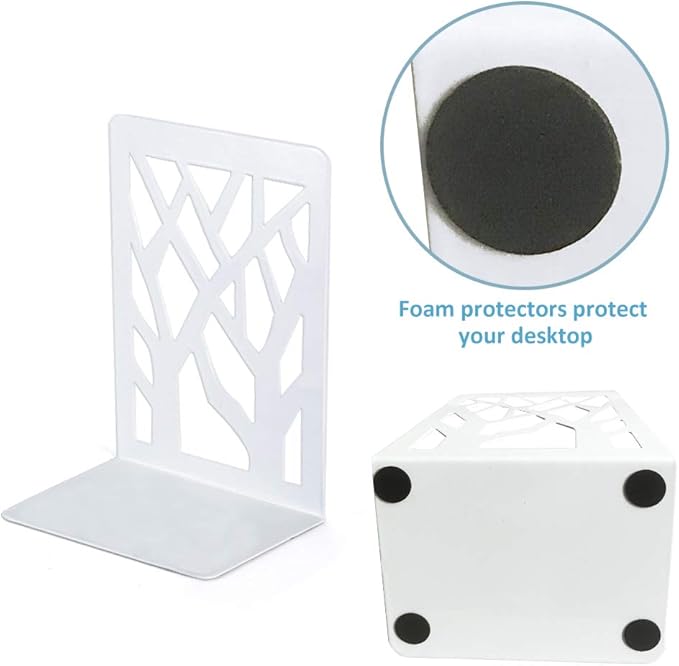 Book Ends, Bookends, Bookends for Shelves, Bookend, Book Ends for Heavy Books, White Metal Book Shelf Holder Home Decorative, Book Stoppers for Shelves, Bookend Supports 2 Pair-Ruum Studio Home