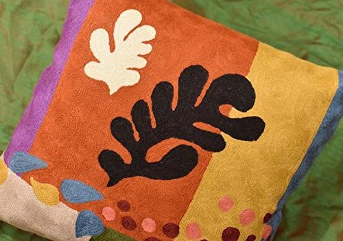 Matisse Coral Pillow Cover | Orange Modern Pillows | Modern Chair Cushion| Farmhouse Pillows | Flower Outdoor Pillow | Mid Century Chair Cushion | Hand Embroidered Wool Size 18x18-Ruum Studio Home