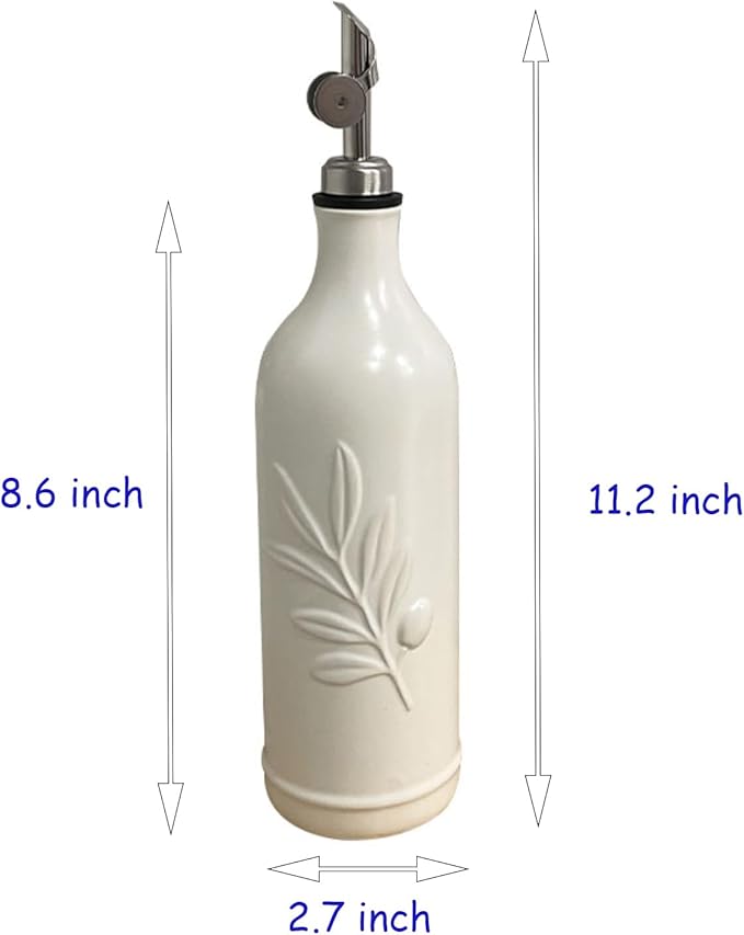 20 Oz Ceramic Olive Oil Dispenser Bottle, with Stainless Steel Spout & Funnel, Ideal for Oil, Vinegar, Coffee Syrup & Liquids (White)-Ruum Studio Home