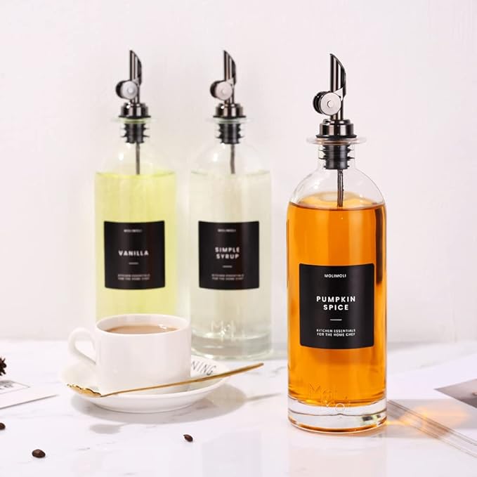 Molimoli Oil and Vinegar Dispenser with Metal Pour Spout, Weighted Pourer, Glass Bottle Dispenser for Kitchen, Olive Oil Cruet, Glass Olive Oil Bottle | 500ml, Set of 2-Ruum Studio Home