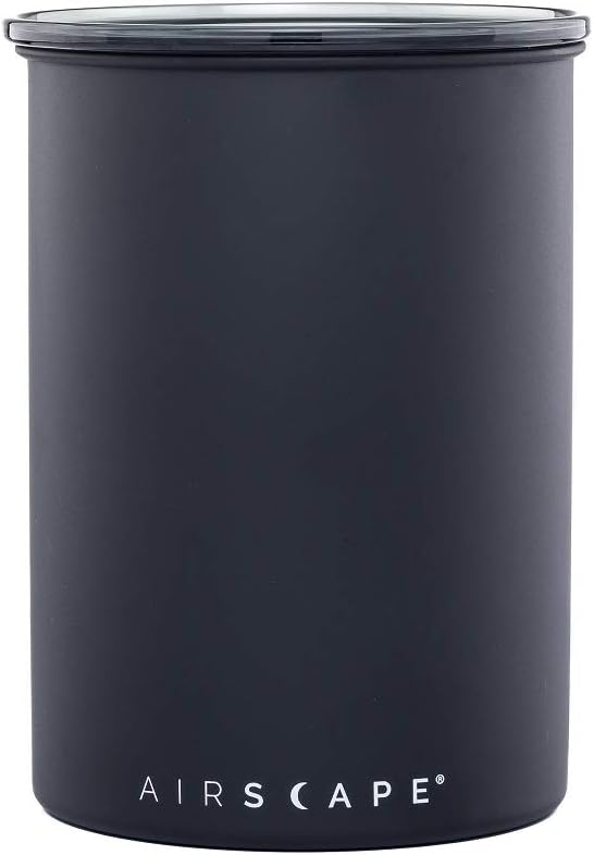AirScape Planetary Design Stainless Steel Coffee Canister | Food Storage Container | US Patented Inner Plunger Lid REMOVES Excess Oxygen | Don't Buy airtight, Buy AIR-Less | (Medium, Matte Black)-Ruum Studio Home