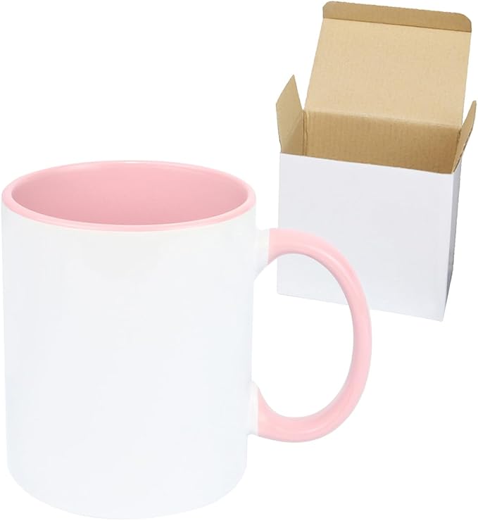 11oz White Ceramic Sublimation Coffee Mug in White Gift Box, Pink, Case of 12-Ruum Studio Home