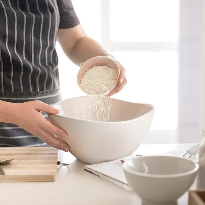 DOWAN Large Mixing Bowls, Ceramic Serving Bowls, 3.2 Quart Deep Salad Bowls, 105 Oz White Fruit Bowls for Modern Home, Set of 2-Ruum Studio Home